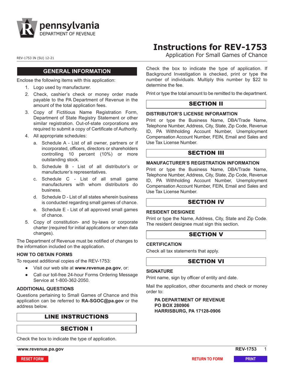 Form REV-1753 Application for Small Games of Chance - Licensing of Distributors and Registration of Manufacturers - Pennsylvania, Page 5
