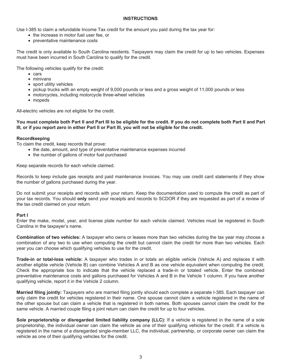 Form I-385 Motor Fuel Income Tax Credit - South Carolina, Page 3