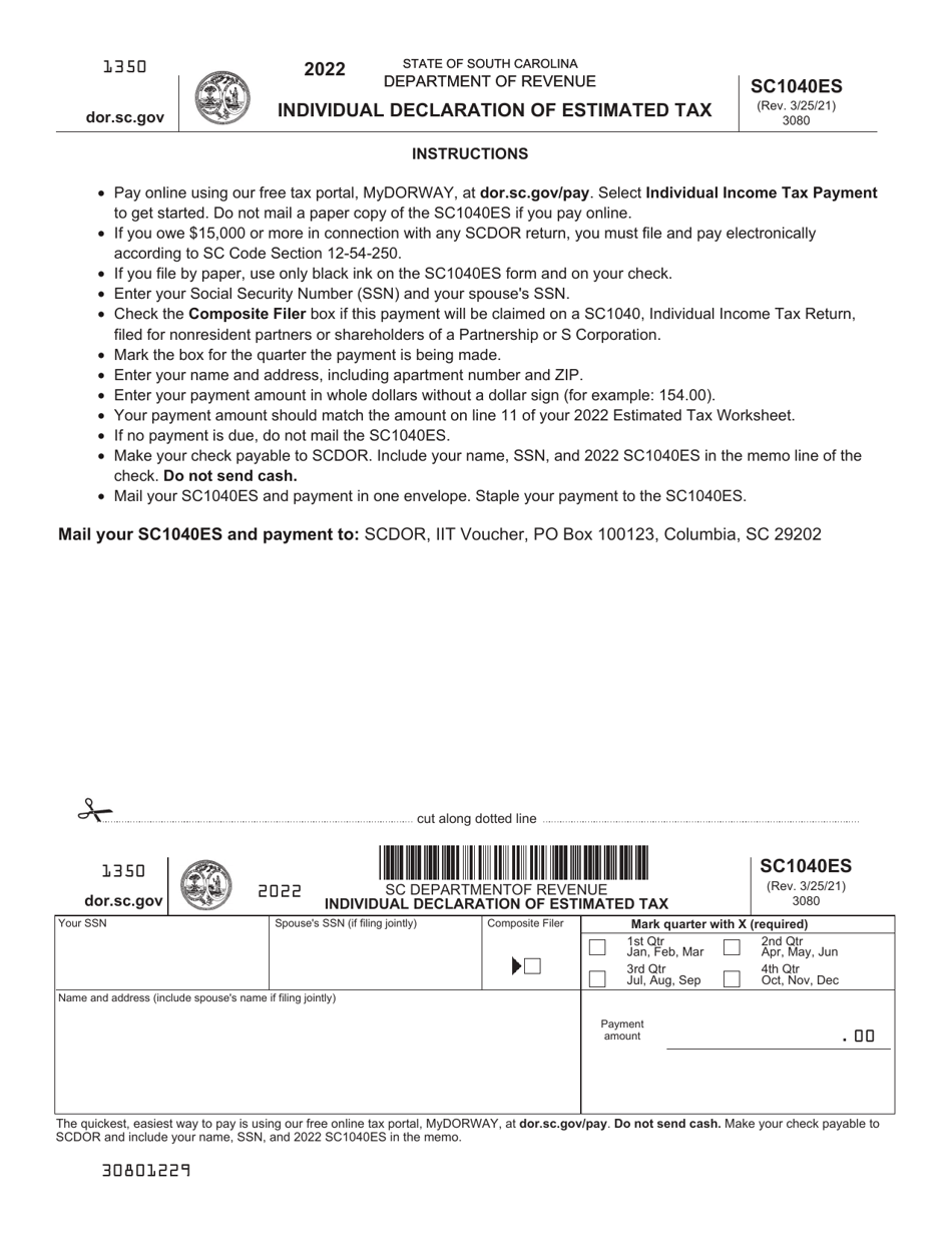 Form SC1040ES Individual Declaration of Estimated Tax - South Carolina, Page 1