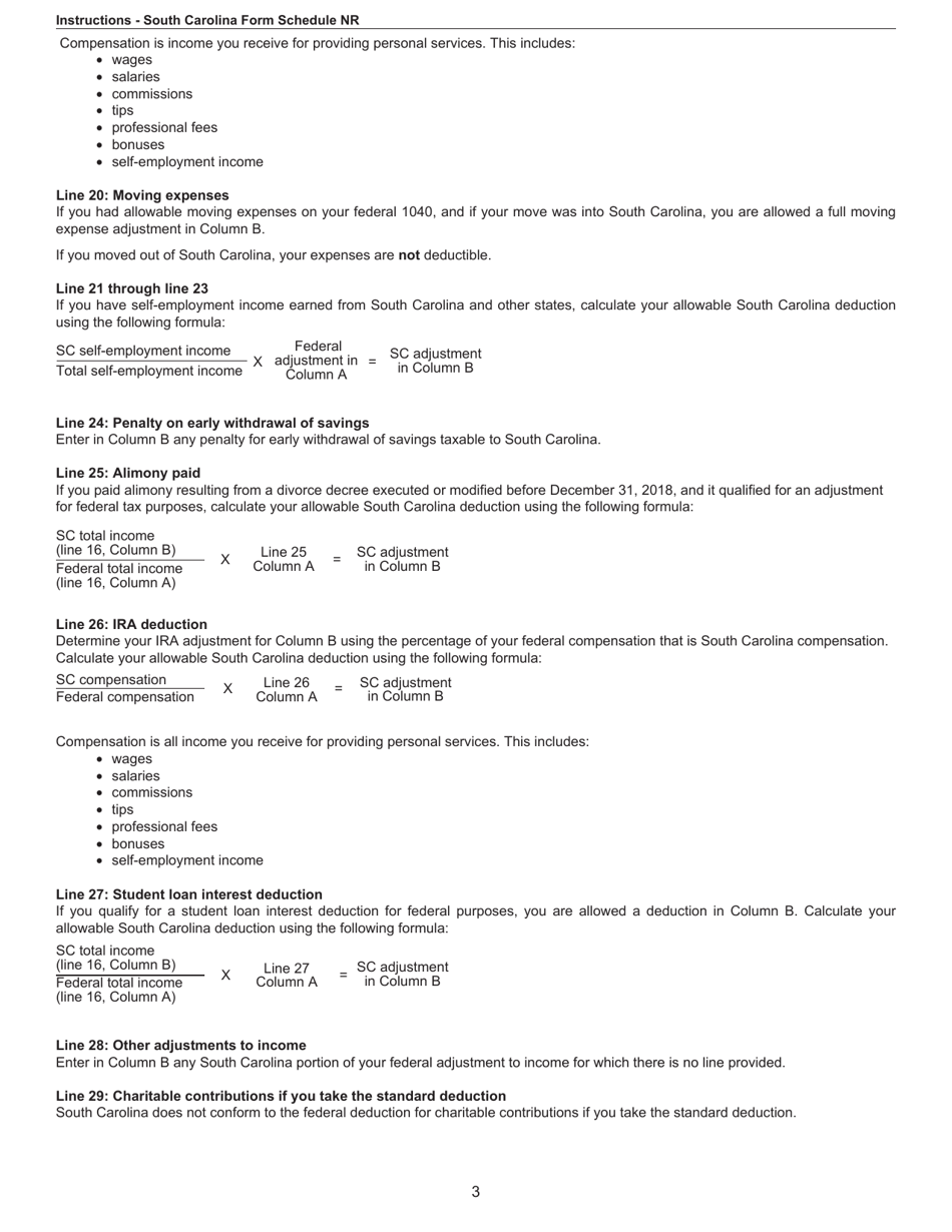 Instructions for Schedule NR Nonresident Schedule - South Carolina, Page 3
