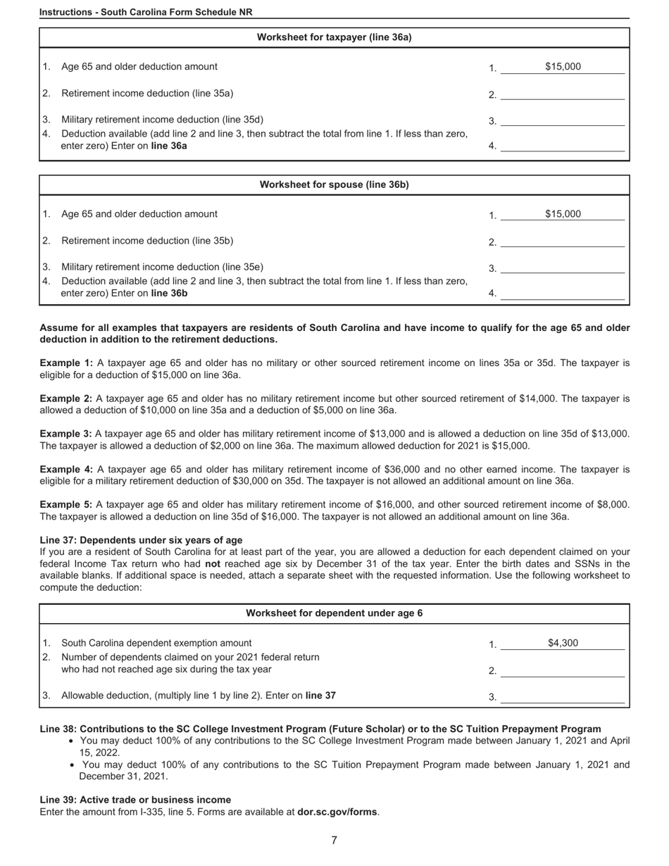 Instructions for Schedule NR Nonresident Schedule - South Carolina, Page 7