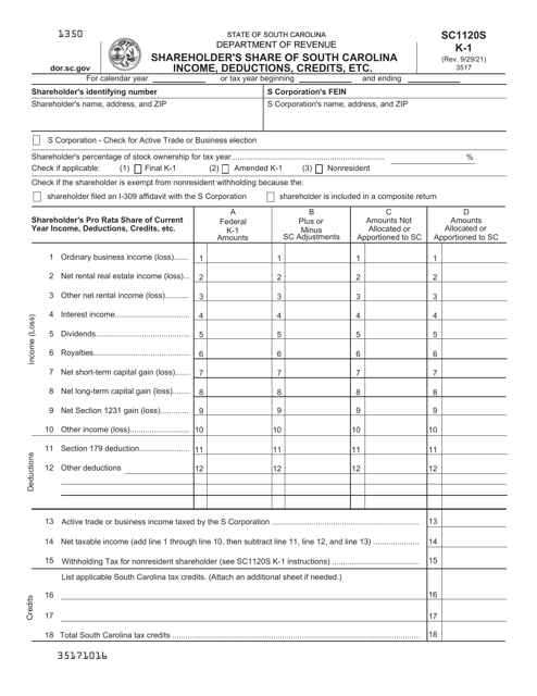 Form SC1120S Schedule K-1  Printable Pdf
