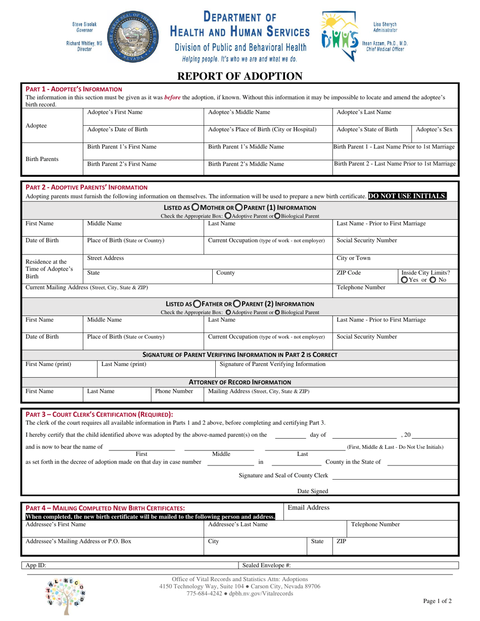 Adoption Report Example Nevada Report of Adoption Download Fillable PDF | Templateroller