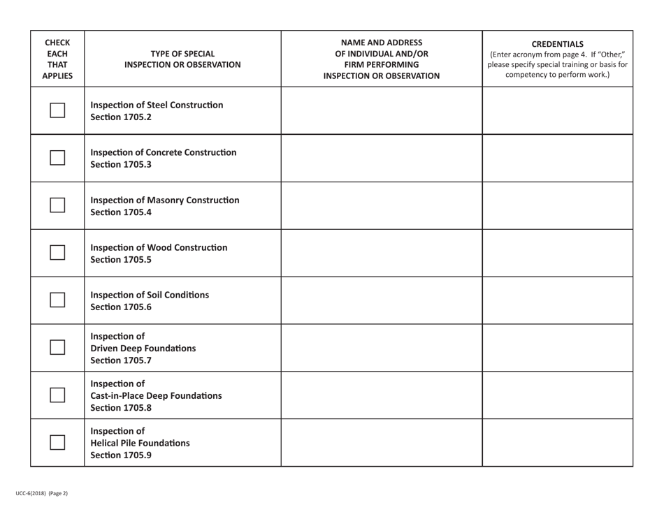 Form UCC-6 Special Inspections and Observations Statement - Pennsylvania, Page 2