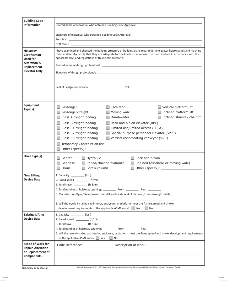 Form LIBI-26 Download Fillable PDF or Fill Online Application for ...