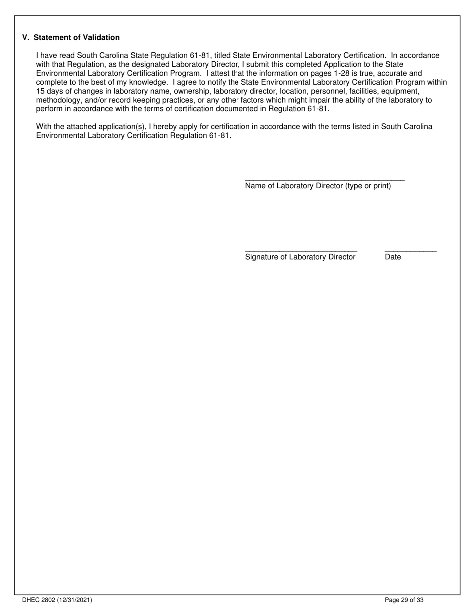 DHEC Form 2802 Application for Environmental Laboratory Certification - South Carolina, Page 29