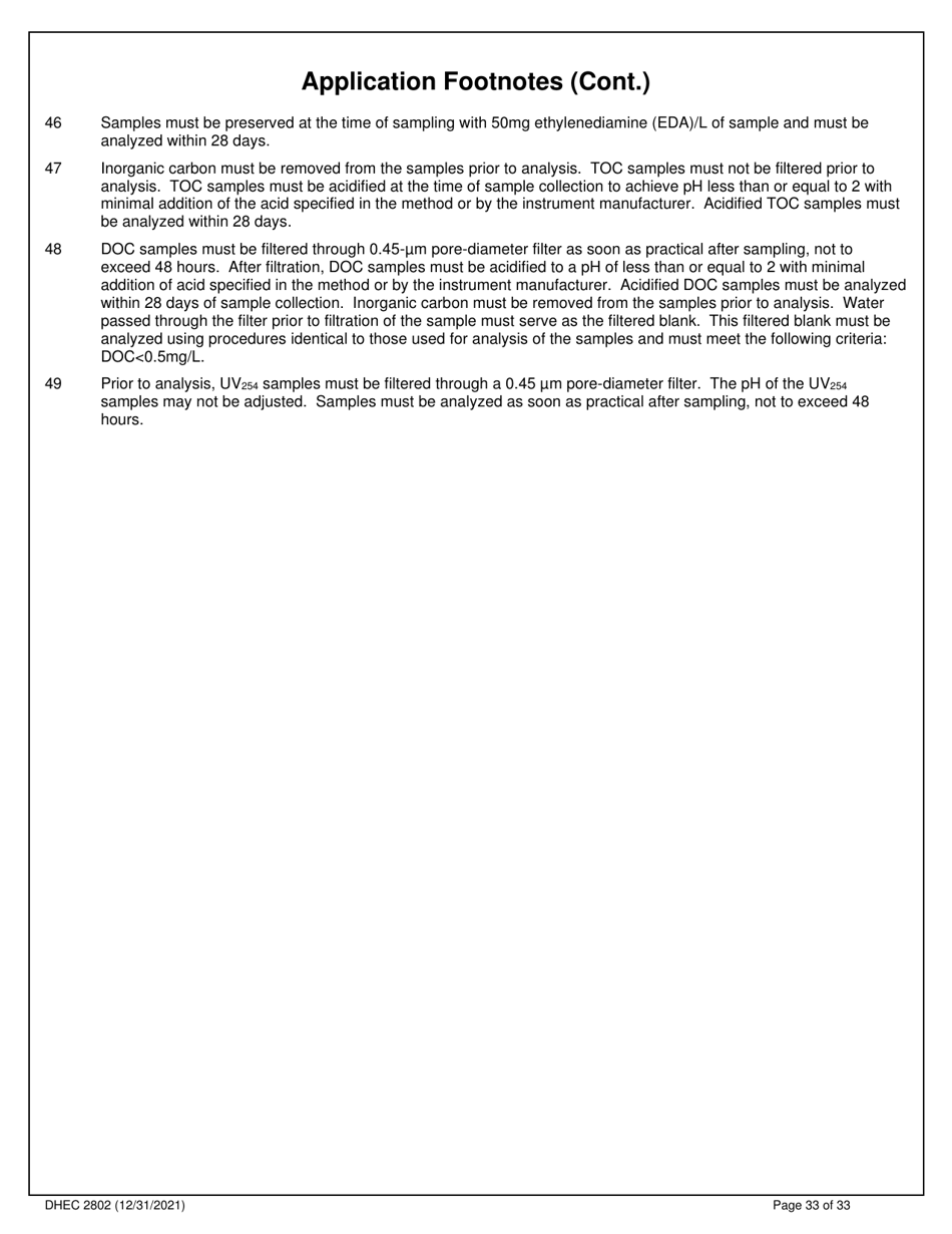 DHEC Form 2802 Application for Environmental Laboratory Certification - South Carolina, Page 33