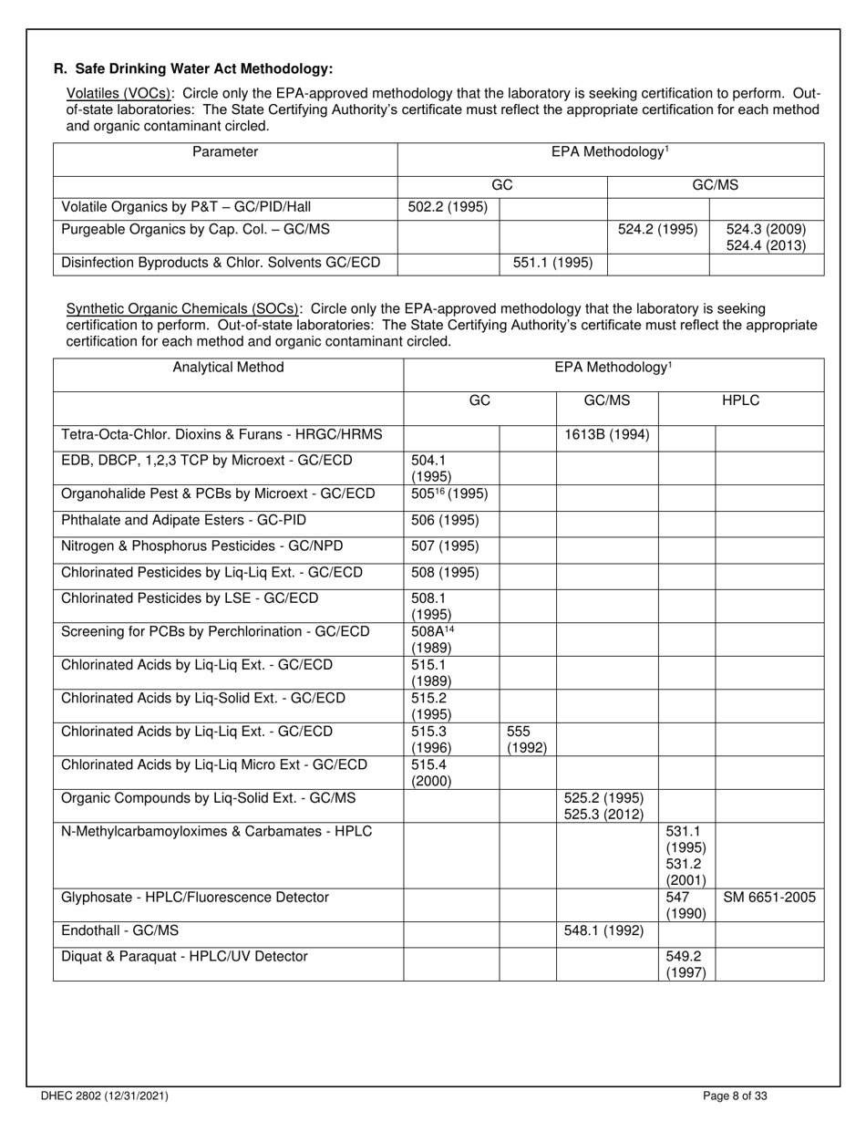 DHEC Form 2802 Download Printable PDF or Fill Online Application for ...