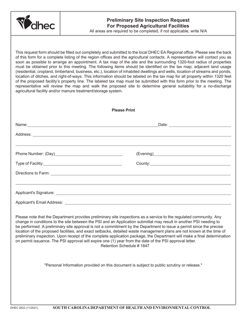 DHEC Form 2623  Printable Pdf