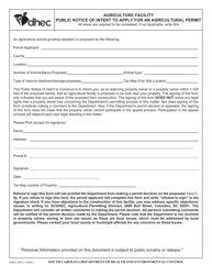 DHEC Form 3579 Agriculture Facility Public Notice of Intent to Apply for an Agricultural Permit - South Carolina