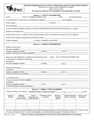 DHEC Form 3578 Standard Application Form for New or Expanding Large &amp; X-Large Swine Facilities (500,001 Lbs or More Normal Production Live Weight) - South Carolina
