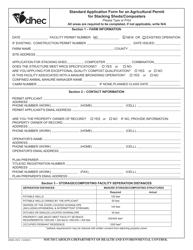 DHEC Form 2512 Standard Application Form for an Agricultural Permit for Stacking Sheds/Composters - South Carolina
