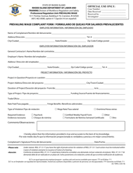 Document preview: Form DLT-WRS-2 Prevailing Wage Complaint Form - Rhode Island (English/Spanish)