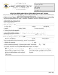 Document preview: Derecho-A-saber Formulario De Queja De Seguridad En El Trabajo - Rhode Island (Spanish)