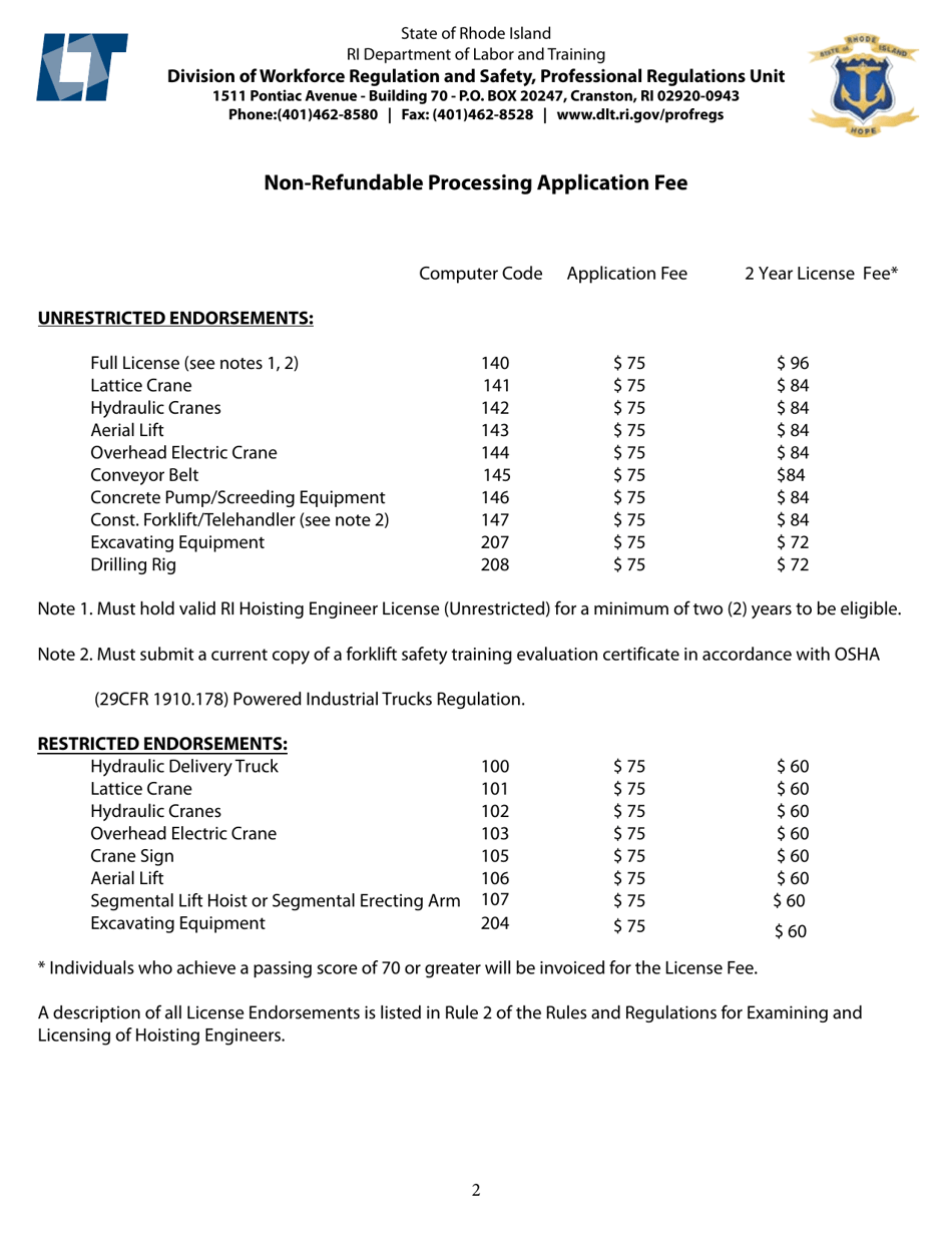 Hoisting Engineers - Application for Examination - Rhode Island, Page 2