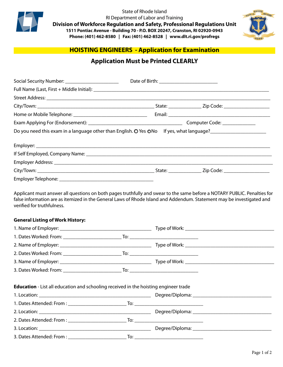 Hoisting Engineers - Application for Examination - Rhode Island, Page 5