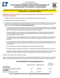 Application for Renewable Energy Professional Certificate and Solar Thermal Professional Certificate - Rhode Island