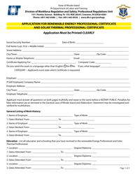 Application for Renewable Energy Professional Certificate and Solar Thermal Professional Certificate - Rhode Island, Page 2
