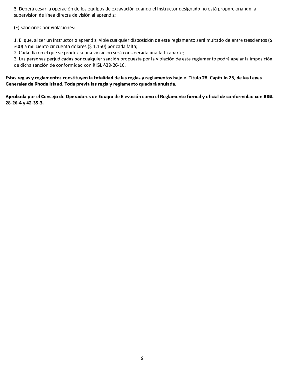 Operadores De Maquinaria De Elevacion - Solicitud Para El Examen - Rhode Island (Spanish), Page 6