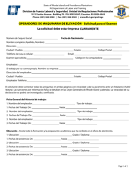 Operadores De Maquinaria De Elevacion - Solicitud Para El Examen - Rhode Island (Spanish), Page 7