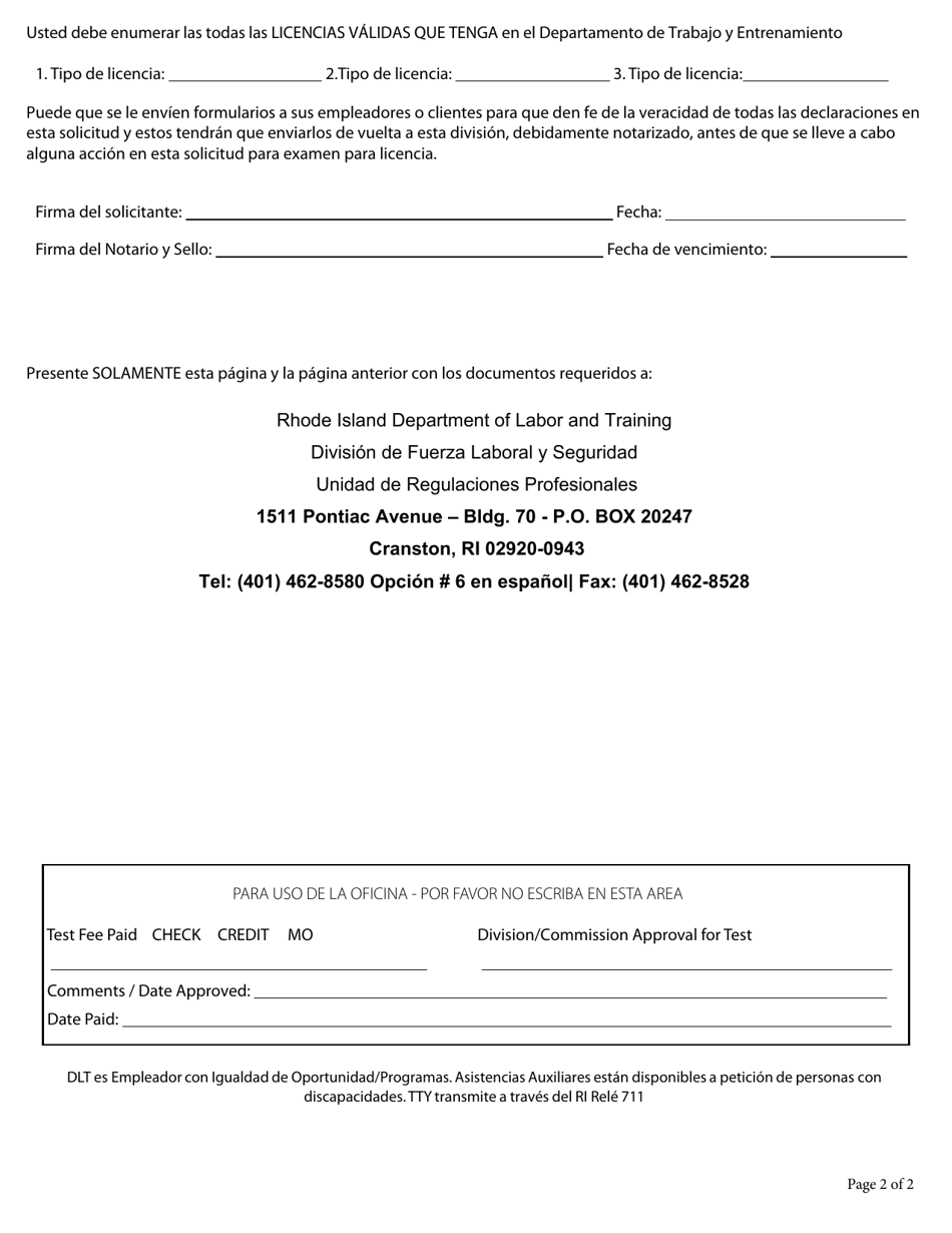Operadores De Maquinaria De Elevacion - Solicitud Para El Examen - Rhode Island (Spanish), Page 8