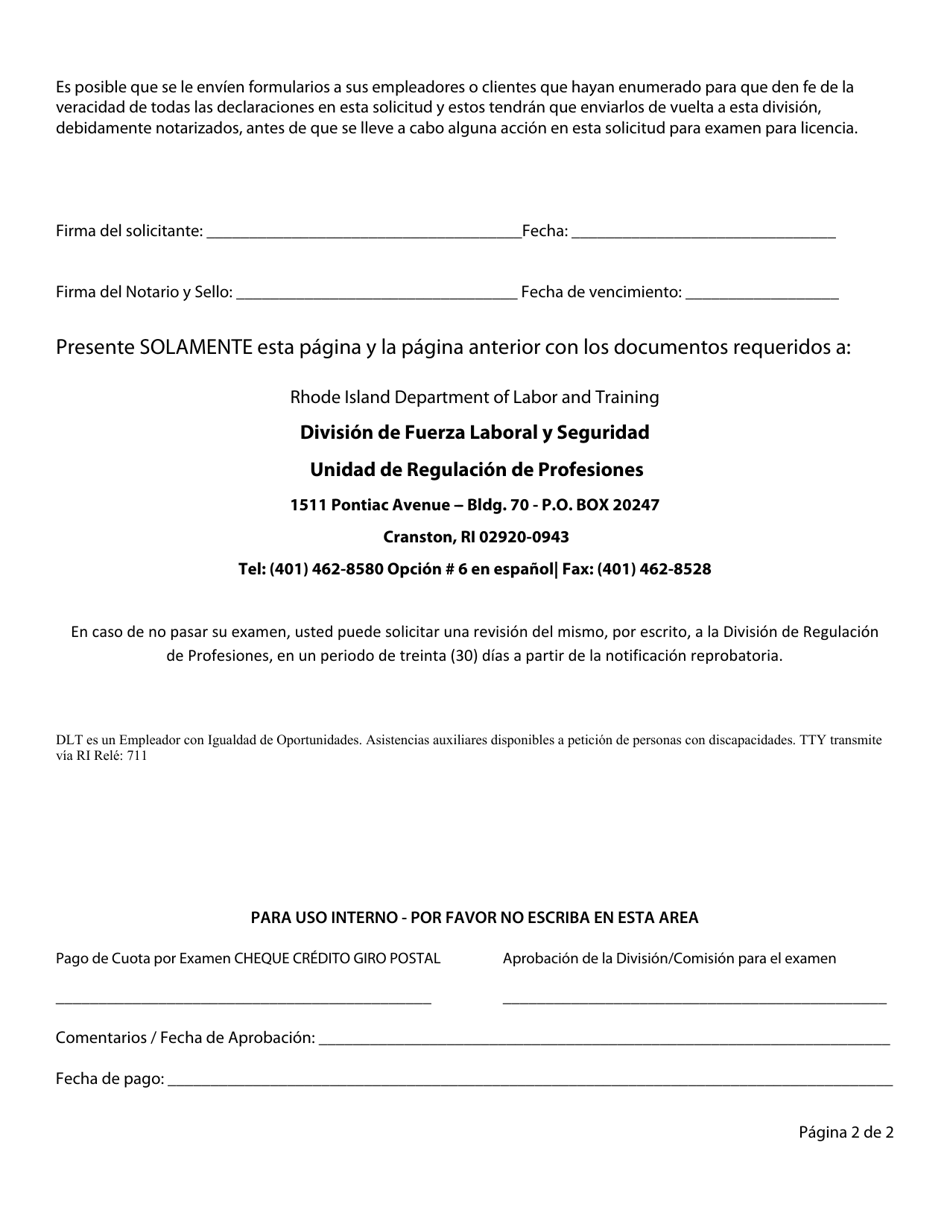 Solicitud Para Certificado Profesional En Energia Renovable Y Certificado Profesional Solar Termico - Rhode Island (Spanish), Page 3