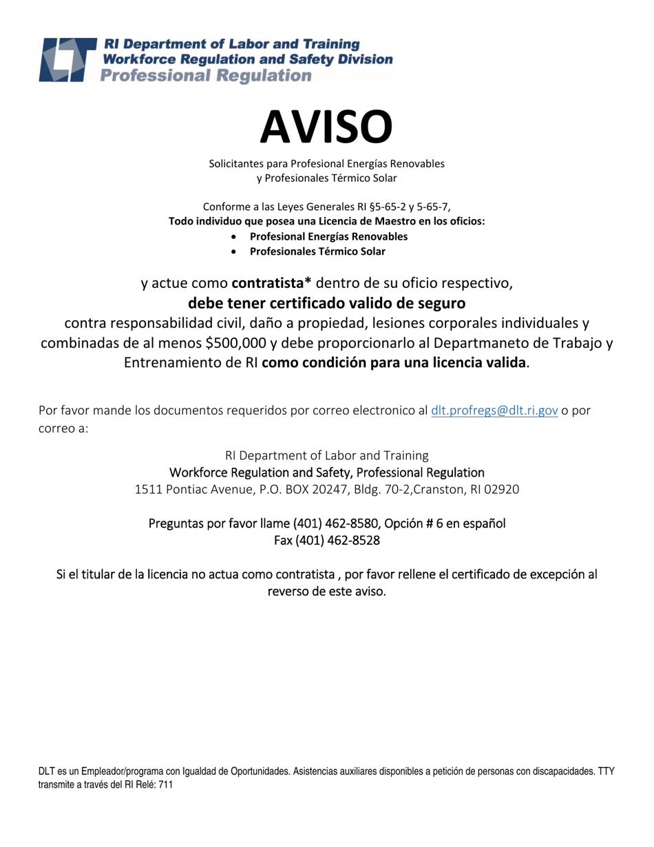 Solicitud Para Certificado Profesional En Energia Renovable Y Certificado Profesional Solar Termico - Rhode Island (Spanish), Page 4
