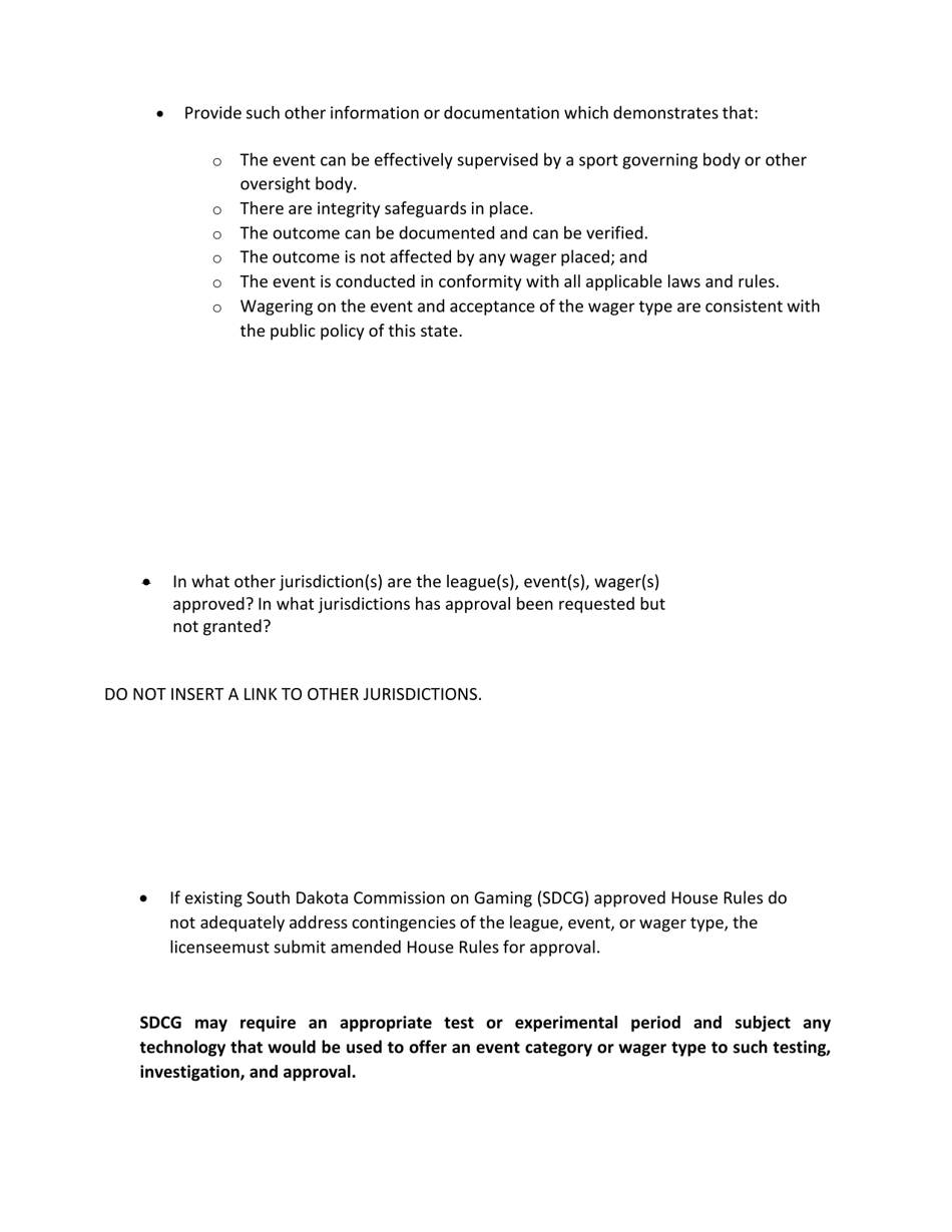 New League, Wager Type or Sporting Event Sports Approval Request Form - South Dakota, Page 3