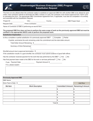 Form 4011 Substitution Request - Disadvantaged Business Enterprise (Dbe) Program - Texas