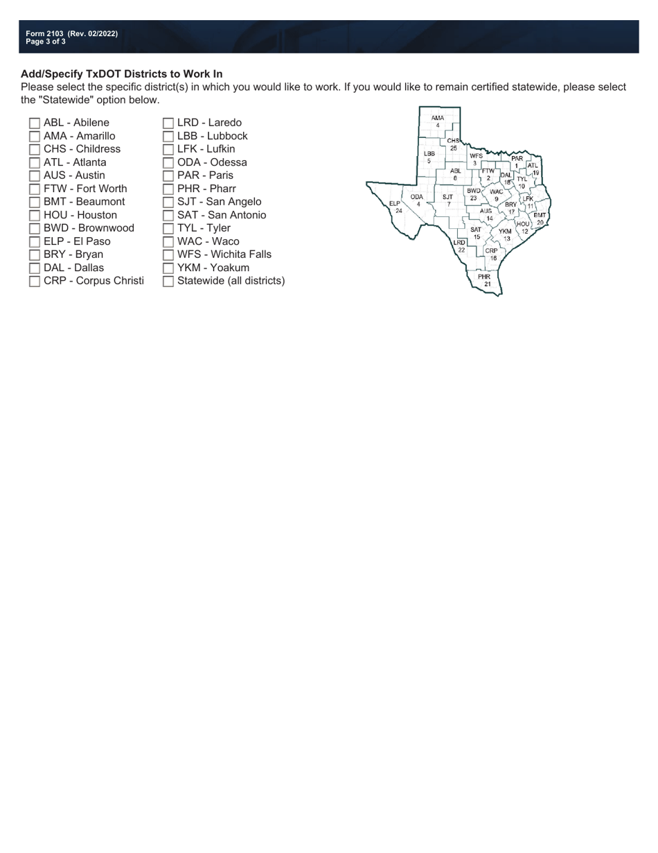 Form 2103 Annual Update Affidavit - Texas Unified Certification Program - Texas, Page 3