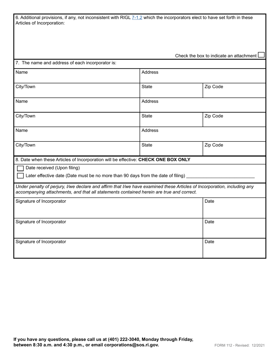 Form 112 Fill Out, Sign Online and Download Fillable PDF, Rhode