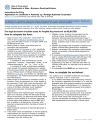 Document preview: Form 150 Application for Certificate of Authority by a Foreign Business Corporation - Rhode Island
