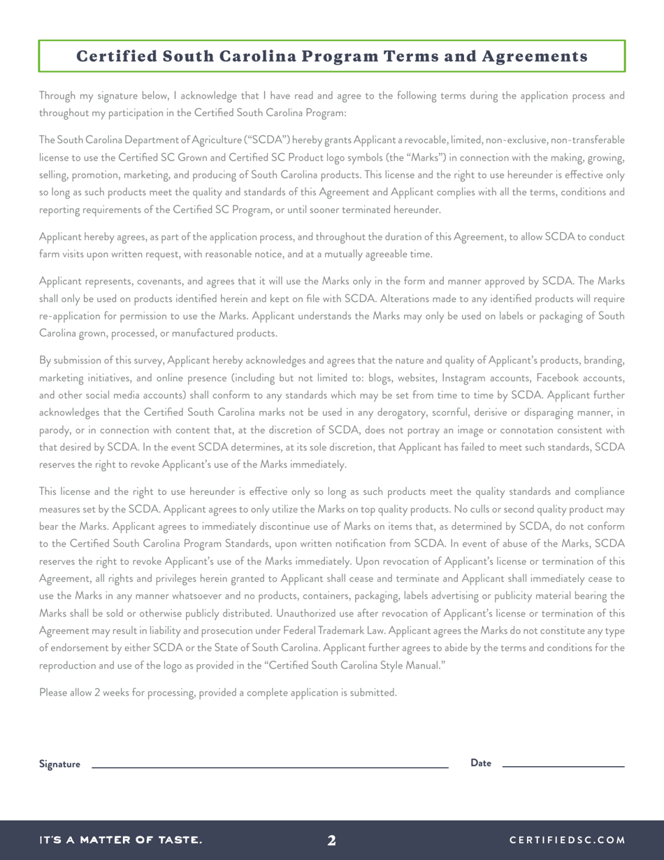 Membership Application - Certified South Carolina - South Carolina, Page 2