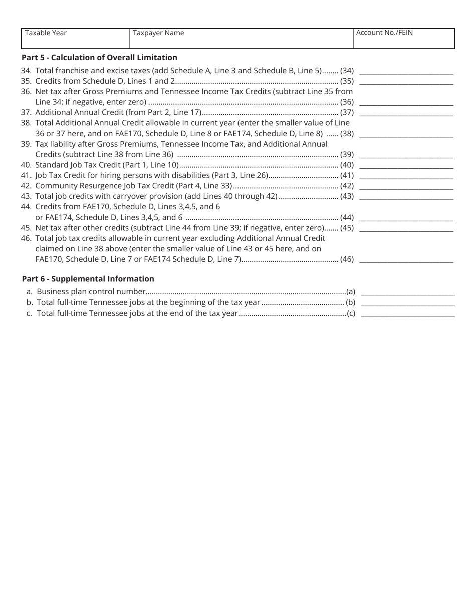 Form RV-F1402401 Schedule X Franchise and Excise Tax Job Credit Computation - Tennessee, Page 2