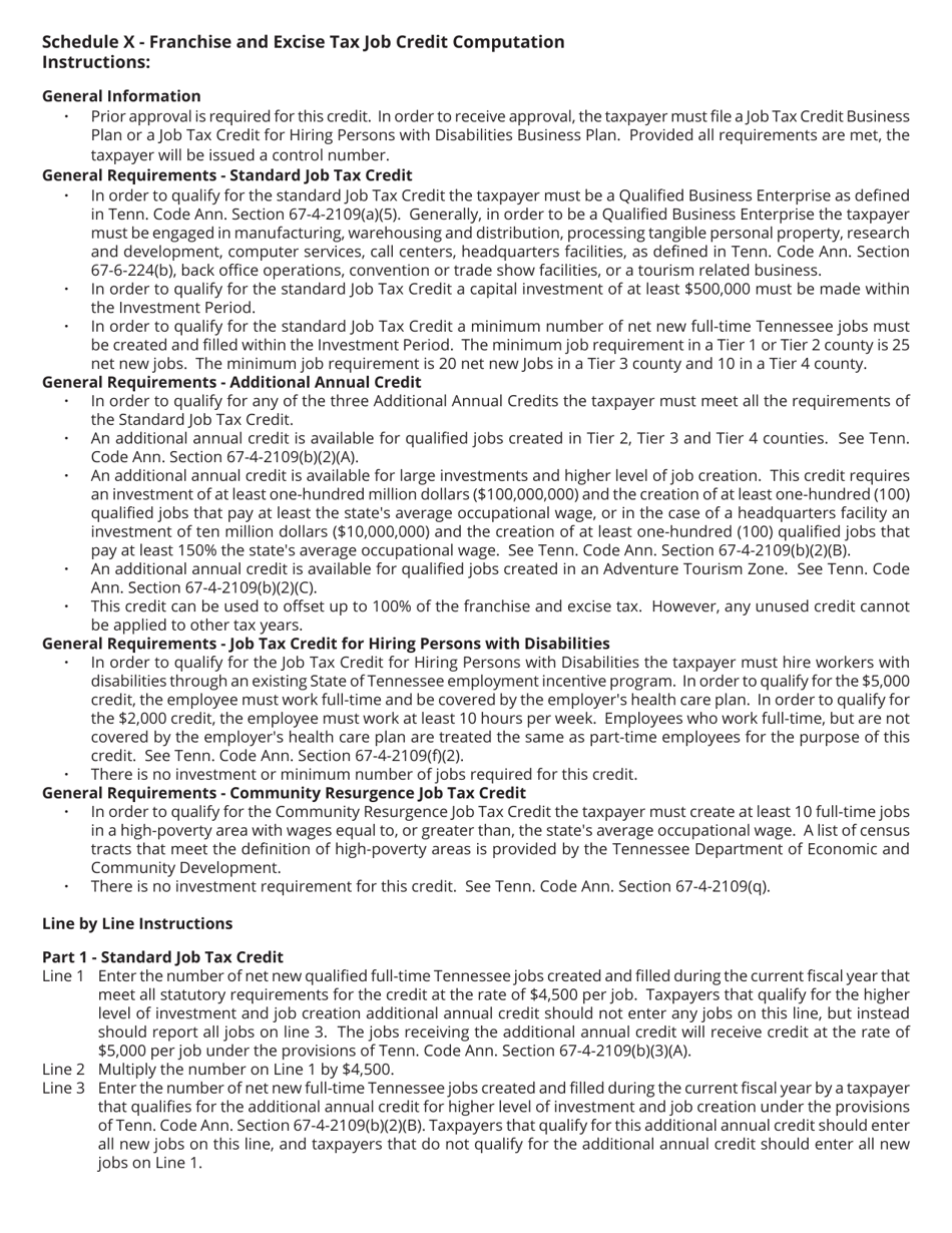 Form RV-F1402401 Schedule X Franchise and Excise Tax Job Credit Computation - Tennessee, Page 4