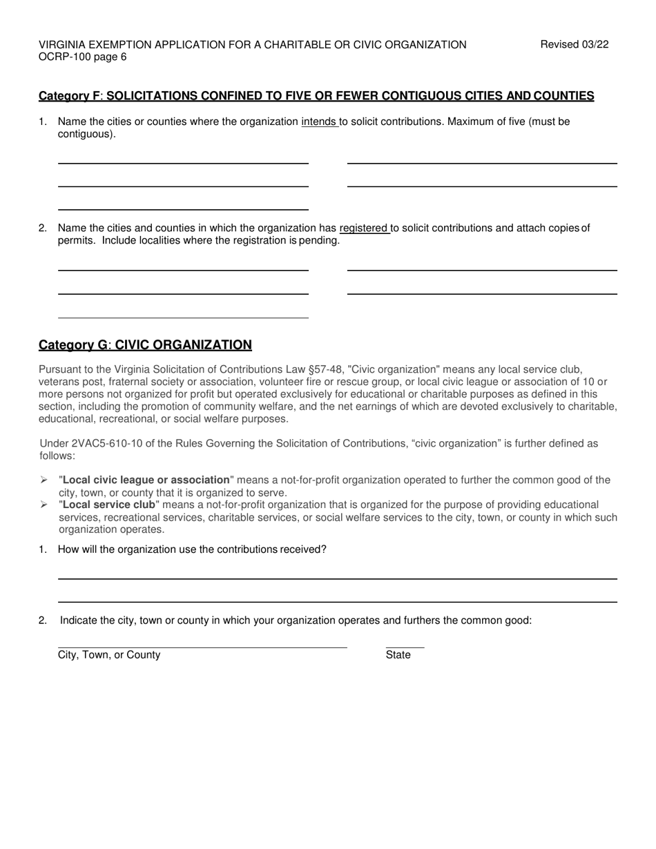Form OCRP-100 Remittance Form - Virginia Exemption Application for a Charitable or Civic Organization - Virginia, Page 7
