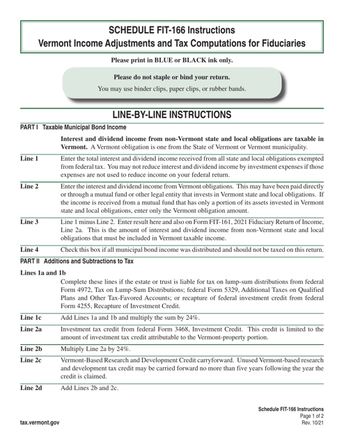 Schedule FIT-166  Printable Pdf