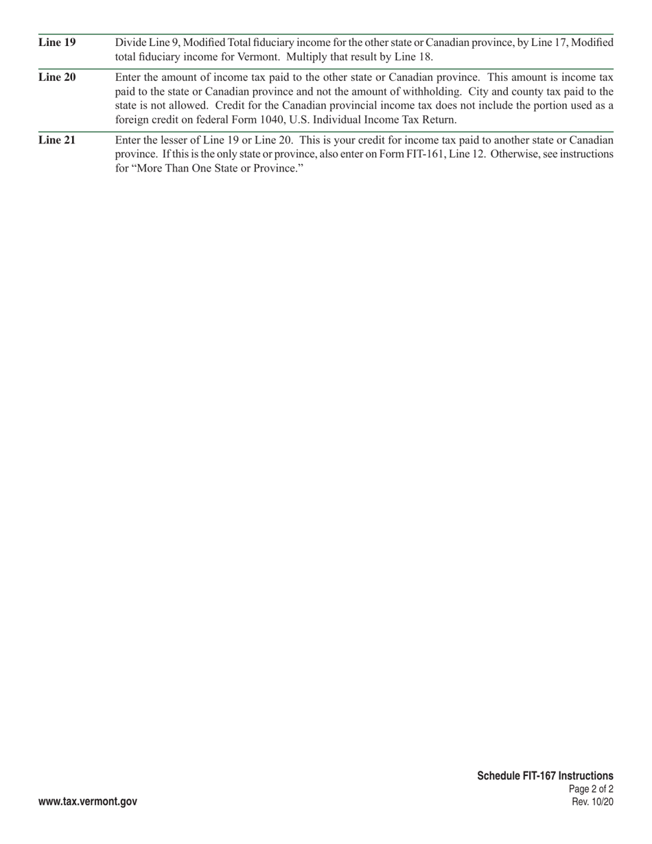 Instructions for Schedule FIT-167 Vermont Credit for Tax Paid to Another State or Canadian Province for Fiduciaries - Vermont, Page 2