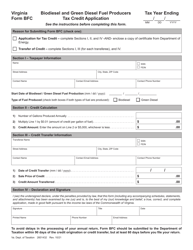 Form BFC Biodiesel and Green Diesel Fuel Producers Tax Credit Application - Virginia