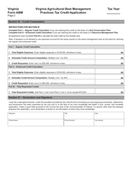 Form ABM Virginia Agricultural Best Management Practices Tax Credit Application - Virginia, Page 2