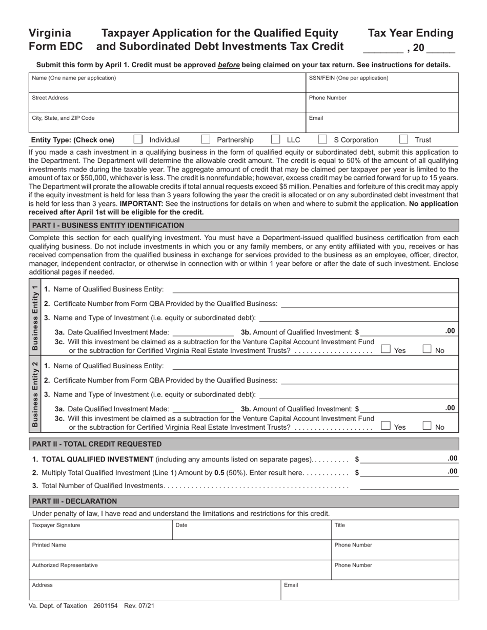 Form Edc Download Fillable Pdf Or Fill Online Taxpayer Application For 