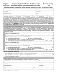 Form EDC Taxpayer Application for the Qualified Equity and Subordinated Debt Investments Tax Credit - Virginia