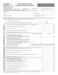 Document preview: Form 800 Virginia Insurance Premiums License Tax Return - Virginia