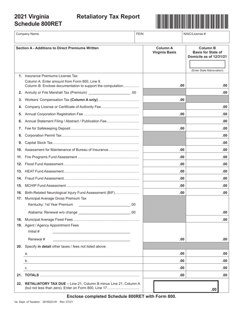 2021 Virginia Retaliatory Tax Report Fill Out Sign Online And Download Pdf Templateroller 3290