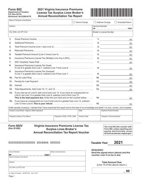 Form 802 2021 Printable Pdf