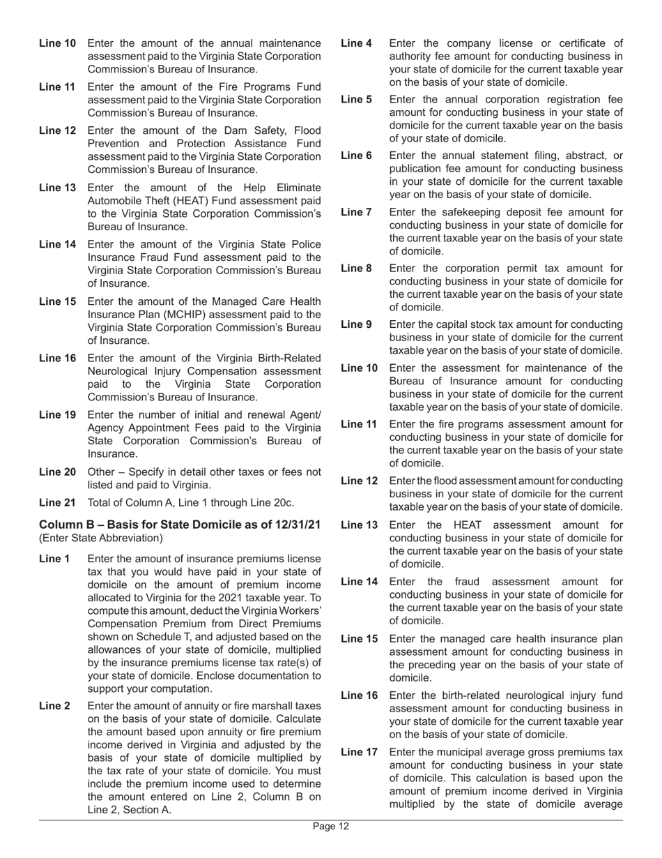 Instructions for Form 800 Virginia Insurance Premiums License Tax Return - Virginia, Page 14