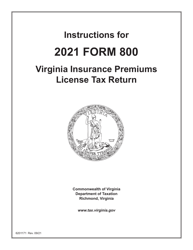 Instructions for Form 800 Virginia Insurance Premiums License Tax Return - Virginia