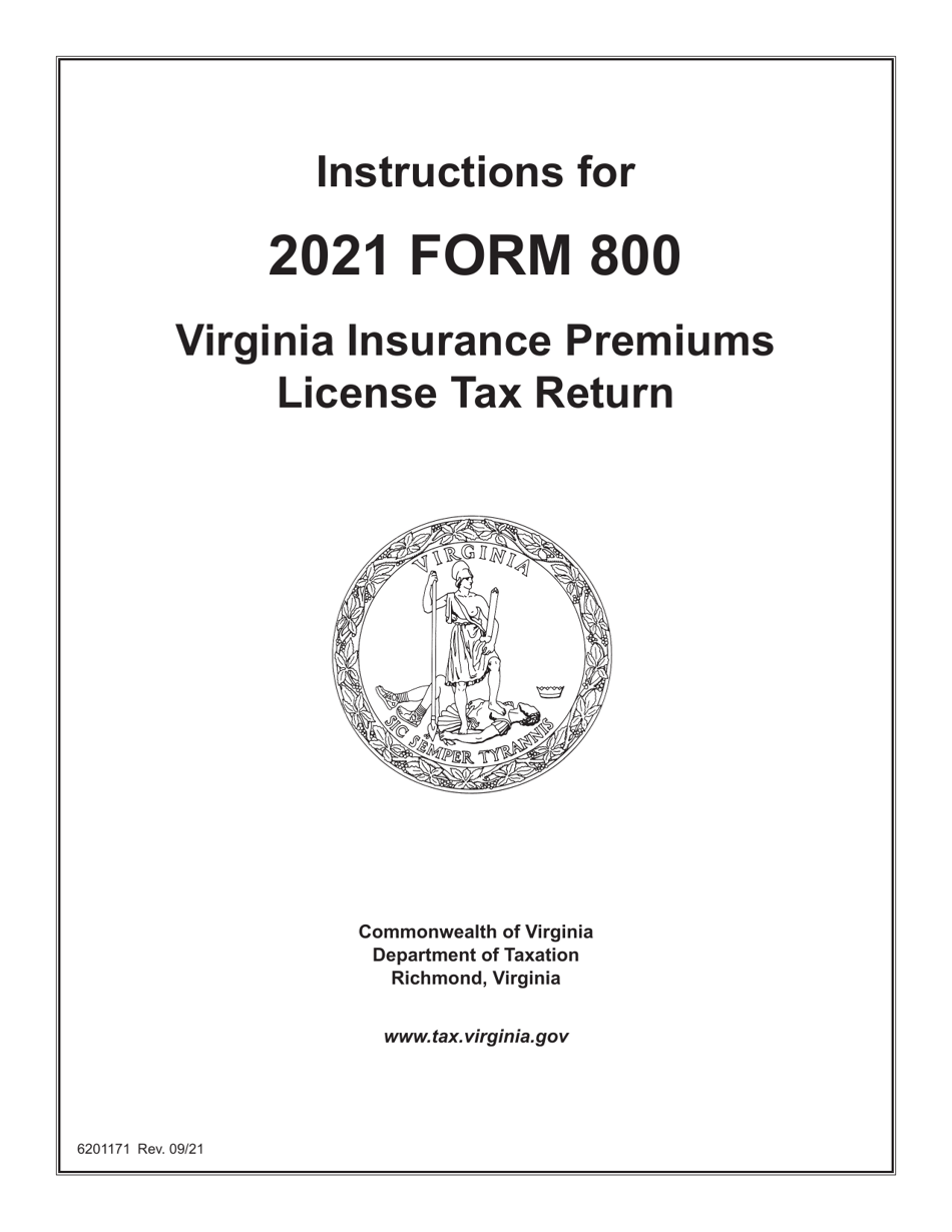 Instructions for Form 800 Virginia Insurance Premiums License Tax Return - Virginia, Page 1