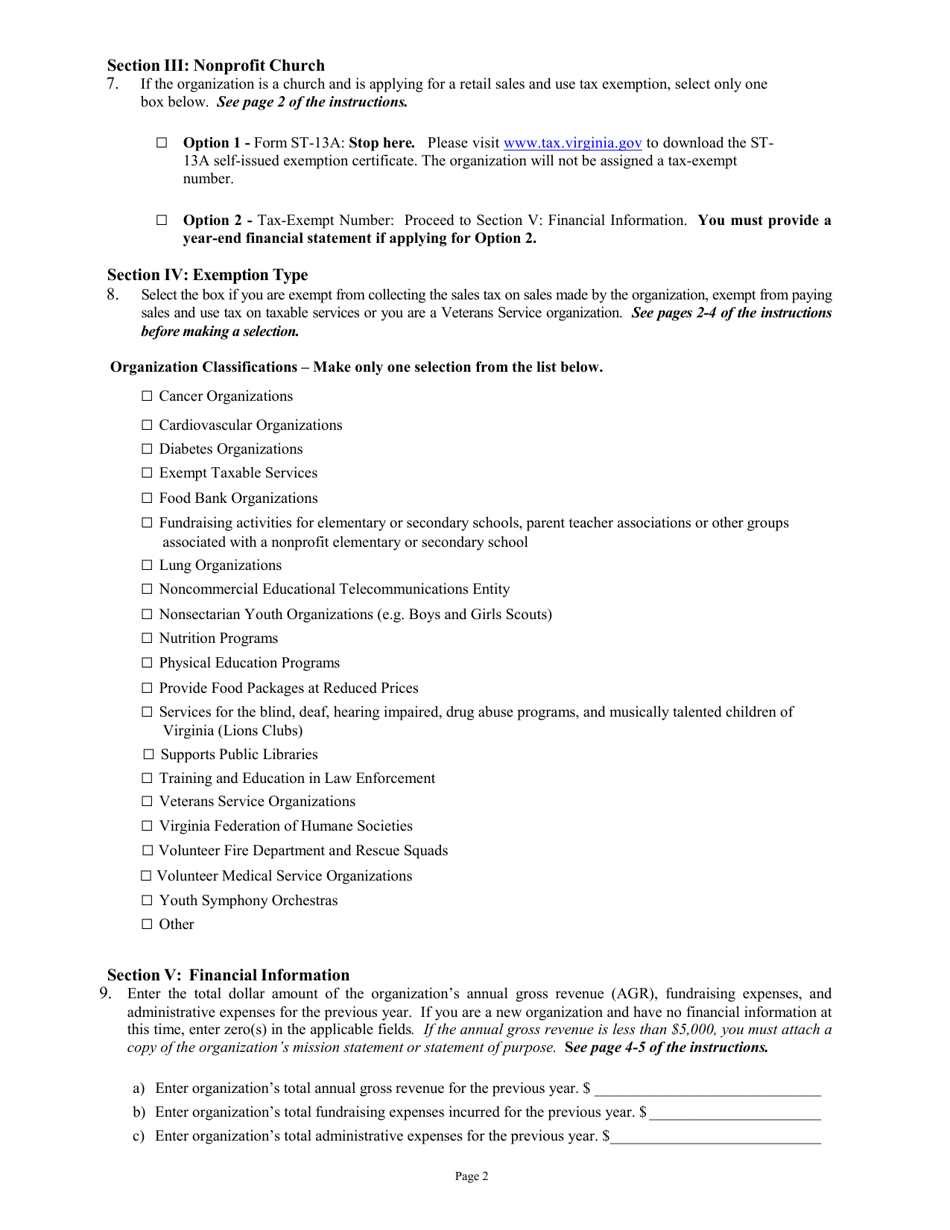 Form NP-1 Sales and Use Tax Exemption Application for Nonprofit Organizations - Virginia, Page 2