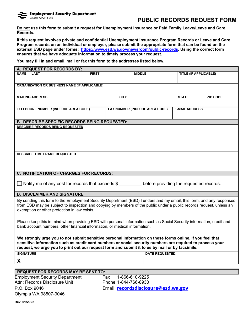 Public Records Request Form - Washington, Page 1